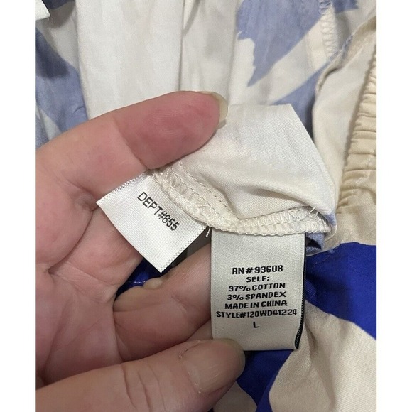 Willow & Root Blue White Palm Print Off Shoulder Romper Bell Sleeve L 120WD41224 - Picture 6 of 7